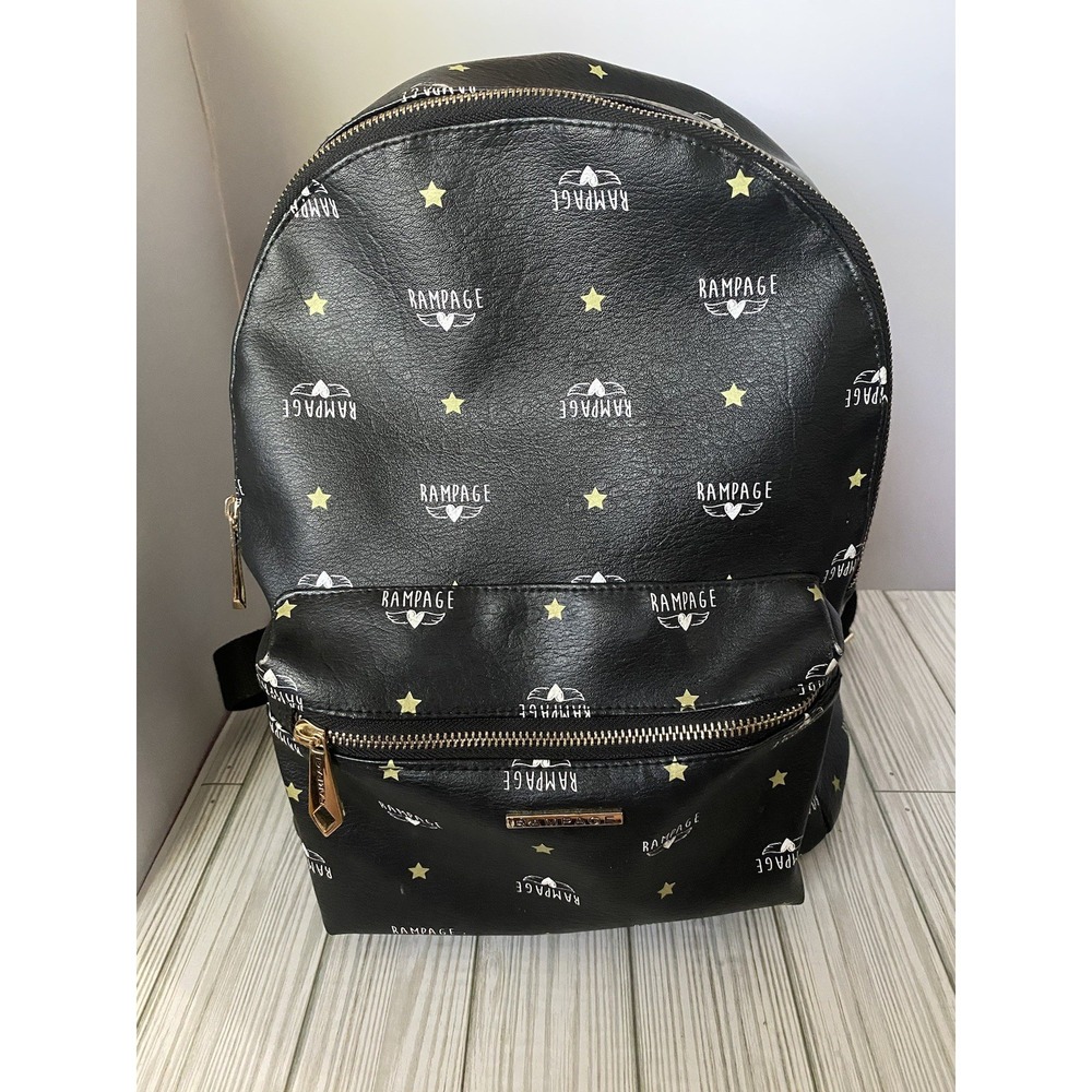 Rampage Mini Backpack Faux Leather Black Gold Tone Hardware Adjustable Straps